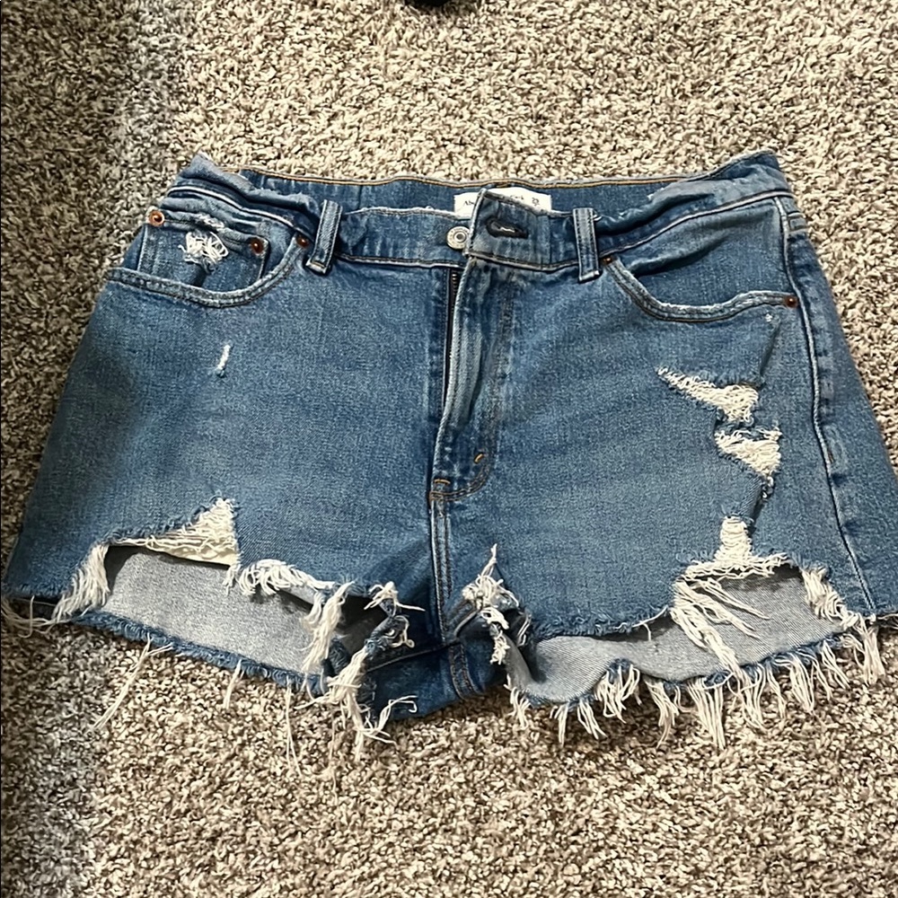 Abercrombie & Fitch Distressed Blue Denim Shorts